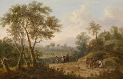 Tree-Lined Landscape with Travelers by Johann Christian Brand